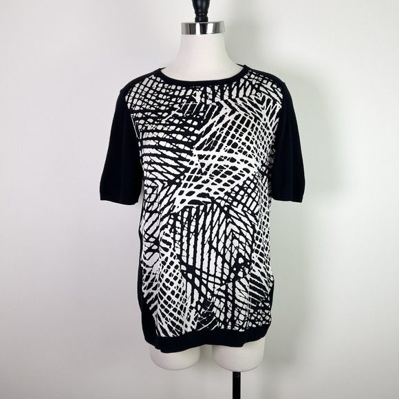 Nordstrom Tops - Nordstrom Blouse Top Womens Large Silk Cashmere Sweater Short Sleeve Black White